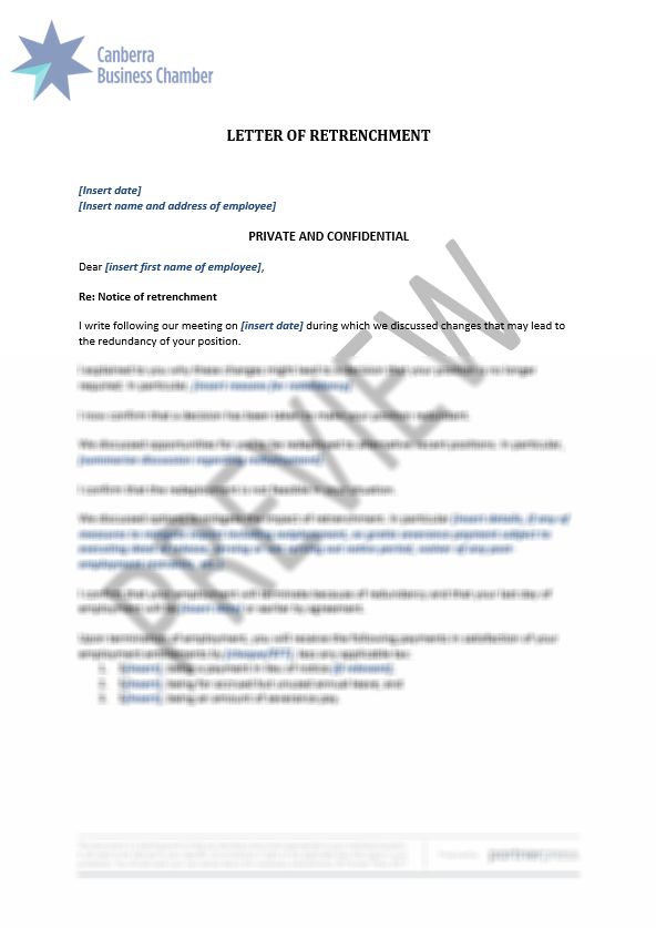 Template Letter of Retrenchment CBC Employer Resource Shop
