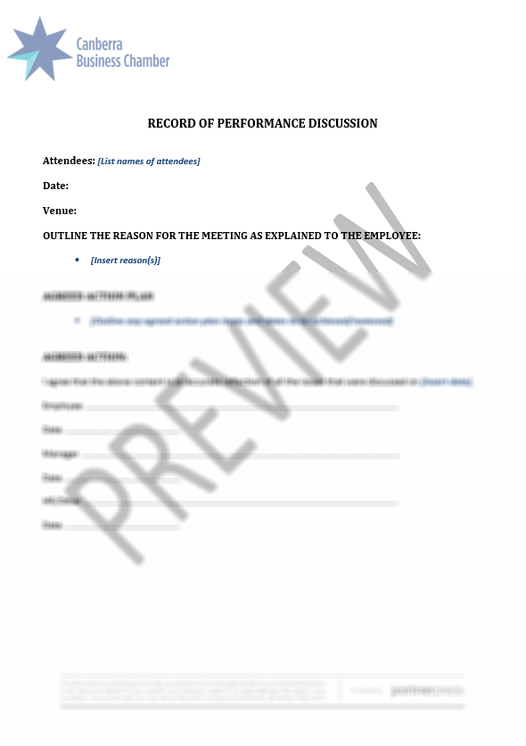 Template: Record of Performance Discussion – CBC Employer Resource Shop