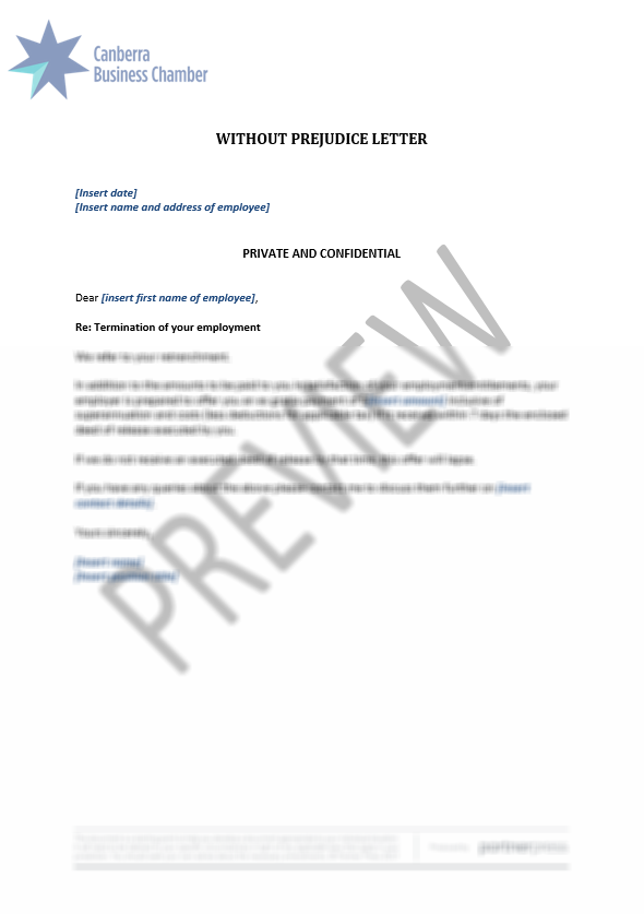 Template: Without Prejudice Letter – CBC Employer Resource Shop