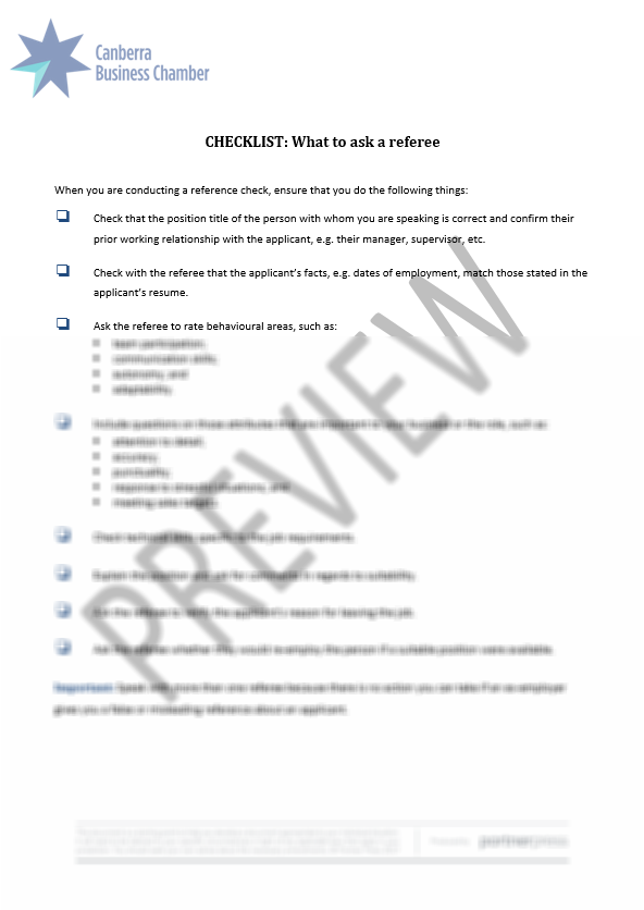 Checklist: What to Ask a Referee – CBC Employer Resource Shop